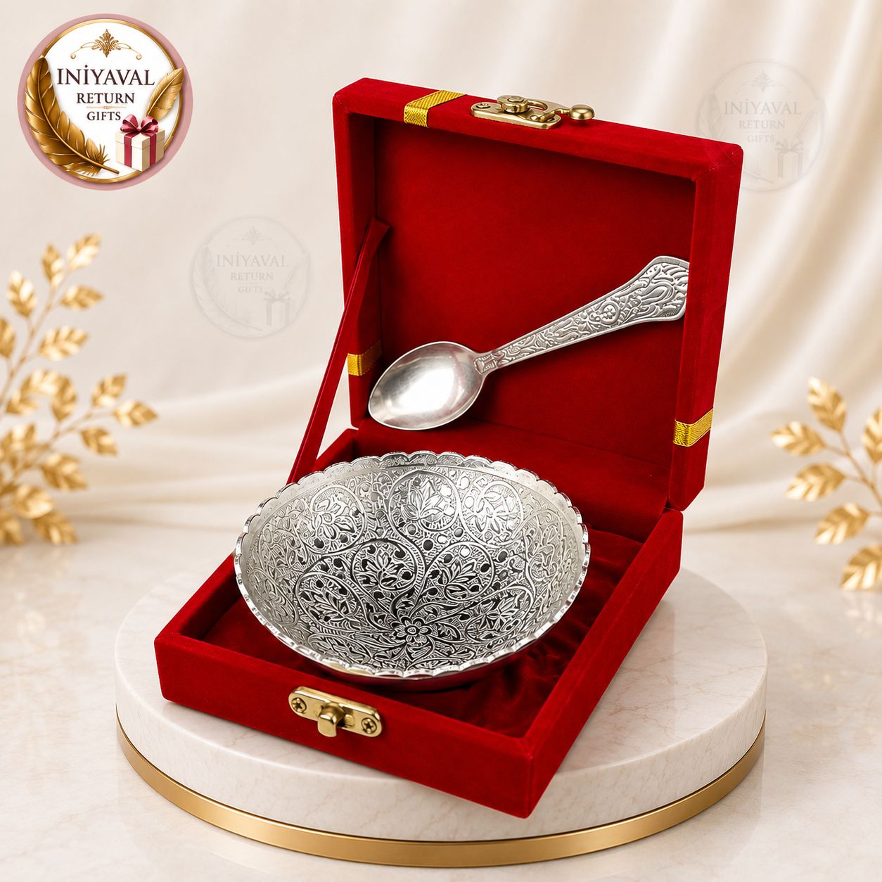 Red Velvet Box Silver Color Cup & Spoon